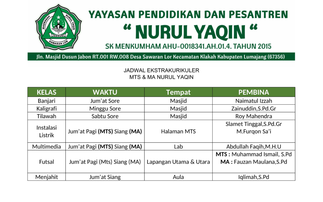 Jadwal Ekstrakurikuler